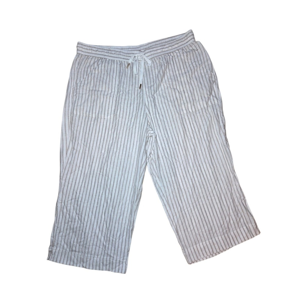 Land N Sea Linen Blend Striped Tan White Cropped Wide Leg Pinstripe Pants 2X